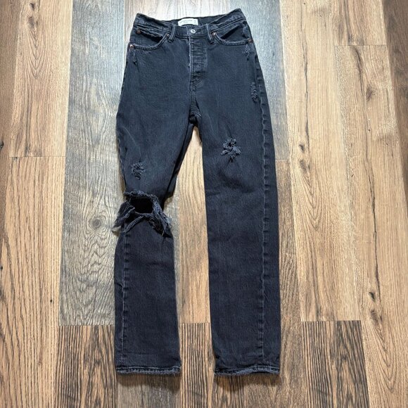 Abercrombie & Fitch The Dad High Rise Button Fly Jeans Black Size 25/0R - Picture 1 of 6